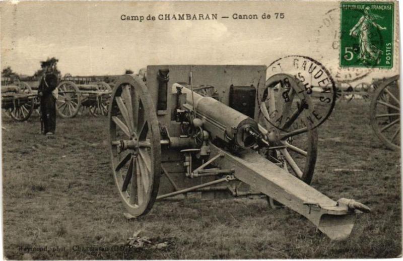 Carte postale ancienne Camp de Chambaran - Canon de 75