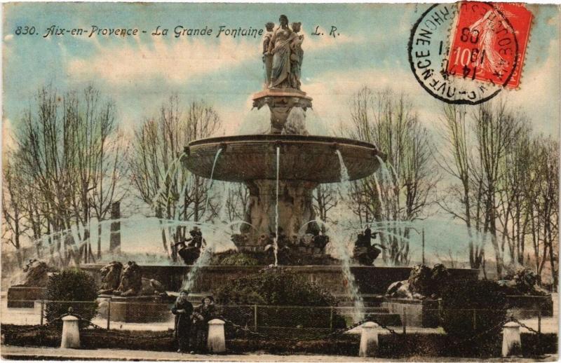 Carte postale ancienne Aix-en-Provence-La Grande Fontaine à Aix-en-Provence