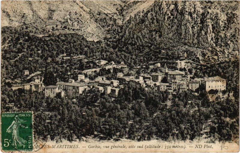 Carte postale ancienne Gorbio - Vue générale - coté Sud à Gorbio