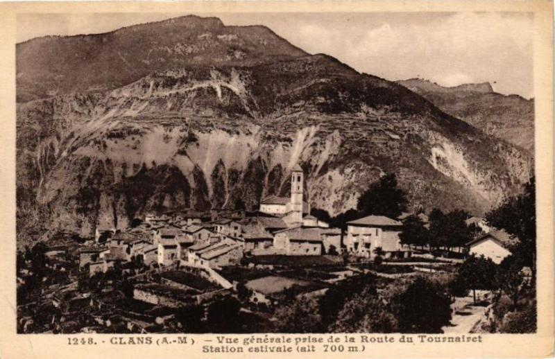 Carte postale ancienne Clans - Vue générale prise de la Route du Tournairet à Clans