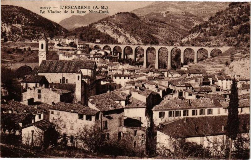 Carte postale ancienne L'Escarene - Le Viaduc de la ligne Nice Coni à L'Escarène