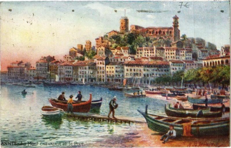 Carte postale ancienne Cannes Le Mont Chevalier et le Port à Cannes