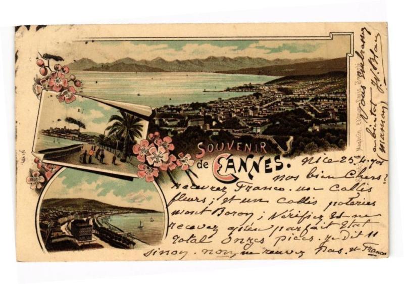 Carte postale ancienne Souvenir de Cannes à Cannes