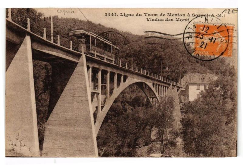Carte postale ancienne Ligne du Tram de Menton a Sospel à Menton