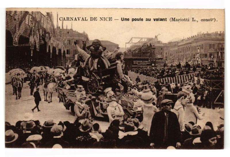 Carte postale ancienne Carnaval de Nice - Une poule au volant