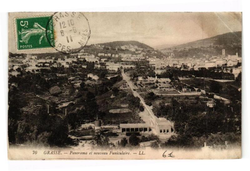 Carte postale ancienne Grasse - Panorama et nouveau Funiculaire à Grasse