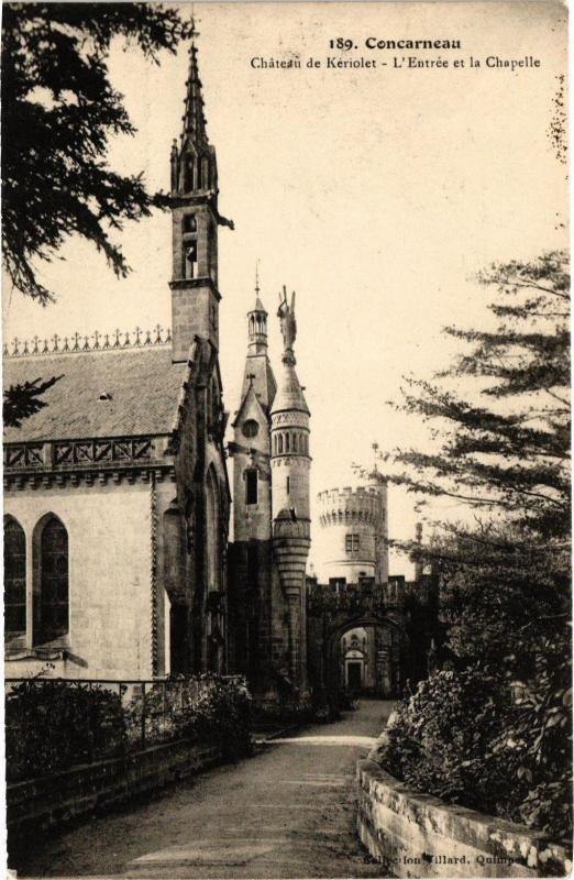 Carte postale ancienne Concarneau - Chateau de Kériolet - L'Entrée et la Chapelle à Concarneau