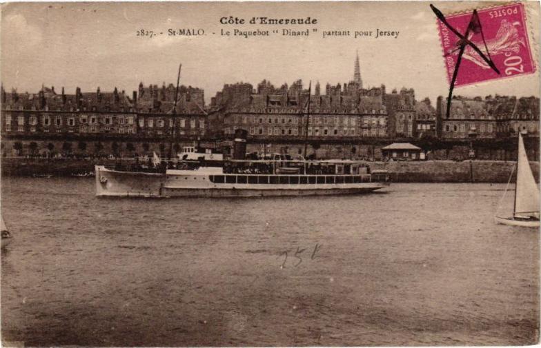 Carte postale ancienne Saint-Malo-Le Paquebot Dinard partant pour Jersey à Dinard