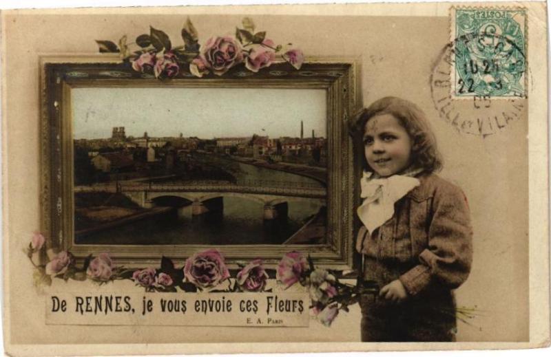 Carte postale ancienne De Rennes je vous envoie ces fleurs à Rennes