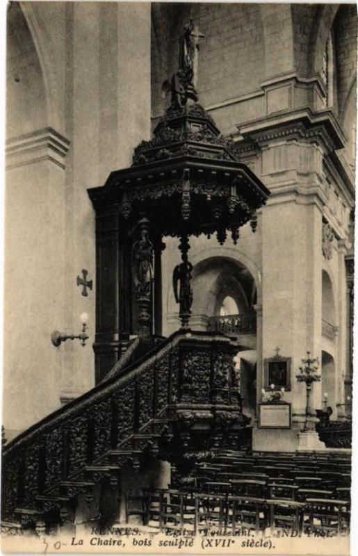 Carte postale ancienne Rennes-Eglise TousSaint-La Chaire bois sculpté à Rennes