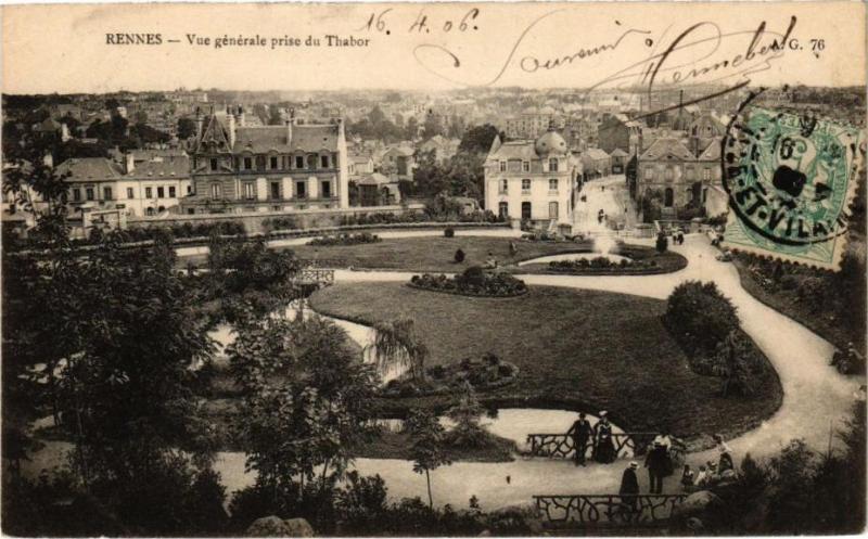 Carte postale ancienne Rennes-Vue générale prise du Thabor à Rennes