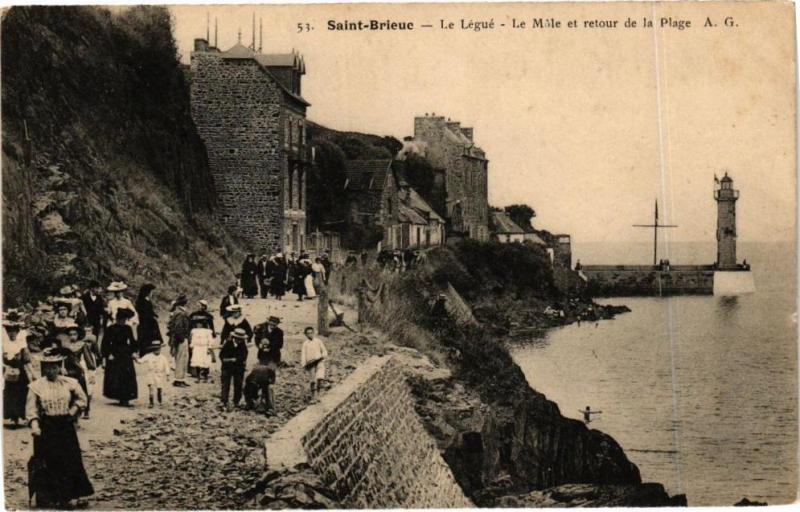 Carte postale ancienne Saint-Brieuc-Le Légué-Le Mole et retour de la Plage à Saint-Brieuc