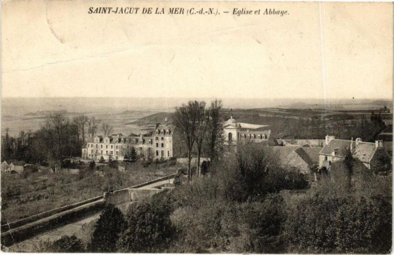 Carte postale ancienne Saint-Jacut de la Mer-Eglise et Abbaye à Saint-Jacut-de-la-Mer