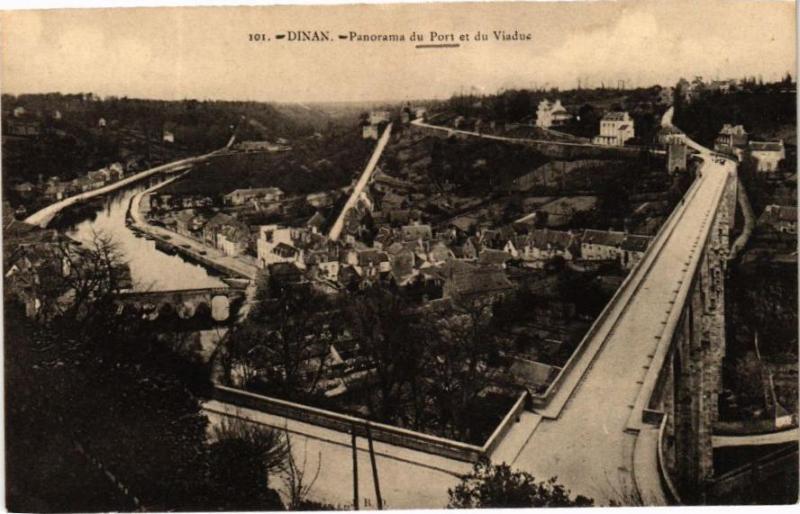 Carte postale ancienne Dinan - Panorama du Port et du Viaduc à Dinan