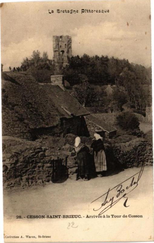 Carte postale ancienne La Bretagne -Cesson-Saint-Brieuc - Arrivée a la Tour de Cesson à Saint-Brieuc