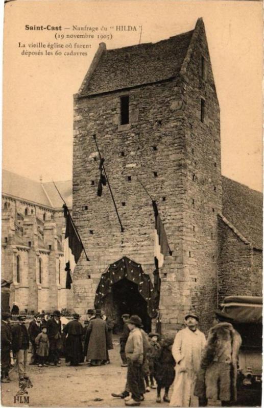 Carte postale ancienne Saint-Cast-Naufrage du Hilda (19 novembre 1905) -La vieille église