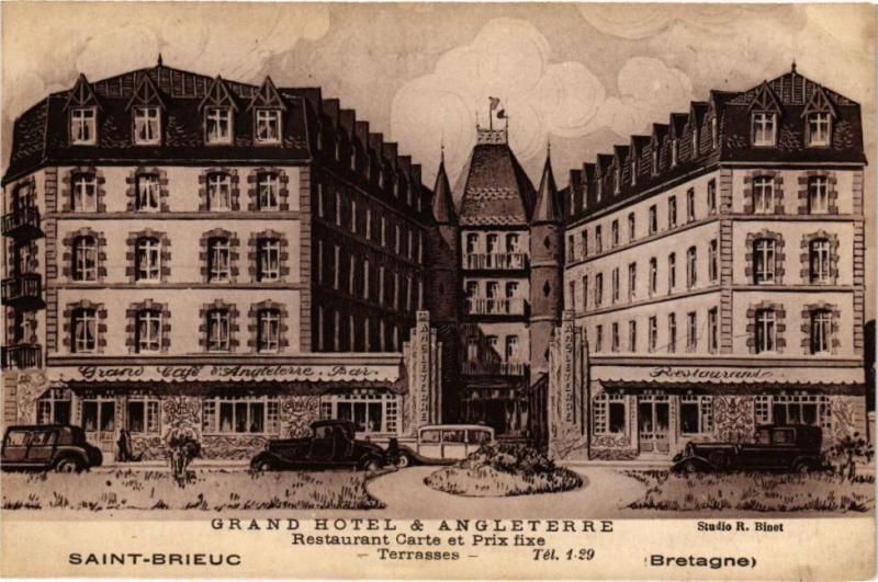 Carte postale ancienne Saint-Brieuc-Grand Hotel & Angleterre Restaurant à Saint-Brieuc