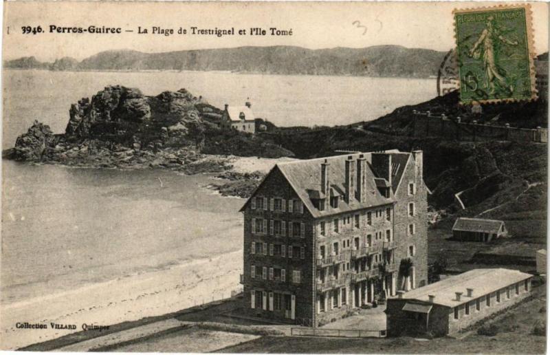 Carte postale ancienne Perros-Guirec-La Plage de Trestrignel et l'Ile Tomé à Perros-Guirec