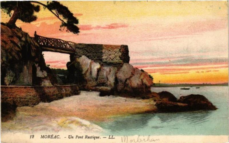 Carte postale ancienne Moreac - Un Pont Rustique à Moréac