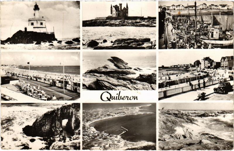 Carte postale ancienne Quiberon Phare de le Teignouse Chateau de la Pointe La Plage à Quiberon