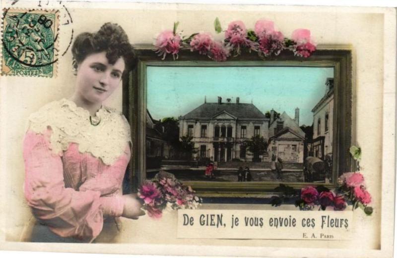 Carte postale ancienne De Gien je vous envoie ces Fleurs