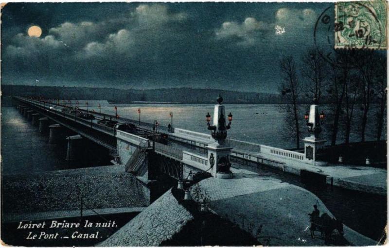 Carte postale ancienne Loiret Briare la nuit - Le Pont-Canal à Briare