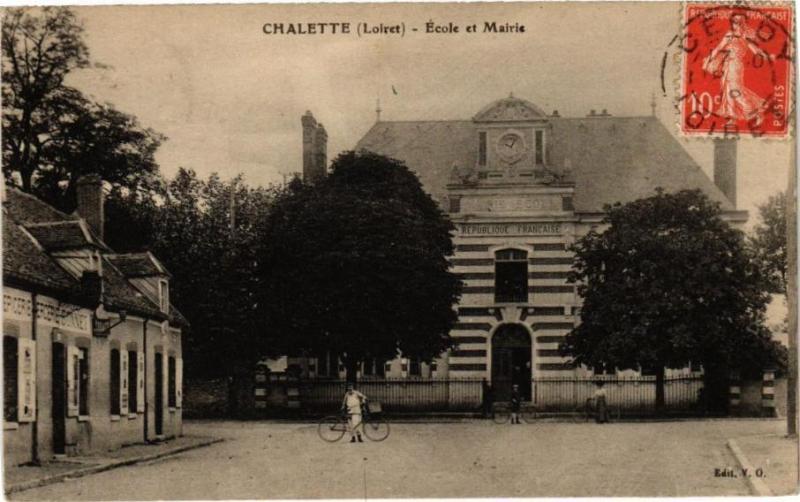 Carte postale ancienne Chalette - Ecole et Mairie