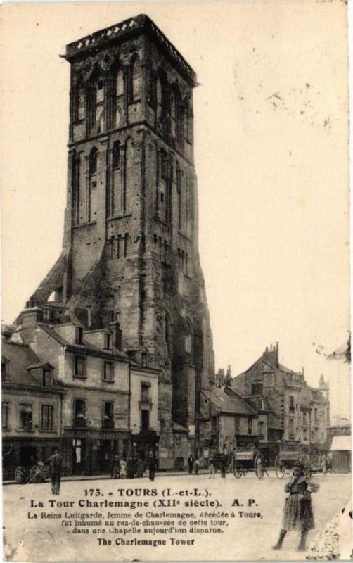 Carte postale ancienne Tours-La Tour Charlemagne à Tours