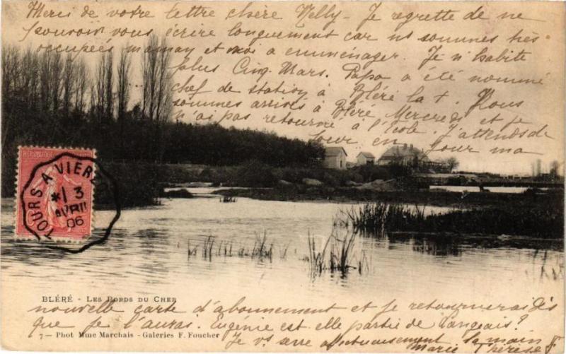 Carte postale ancienne Blere - Les Bords du Cher à Bléré