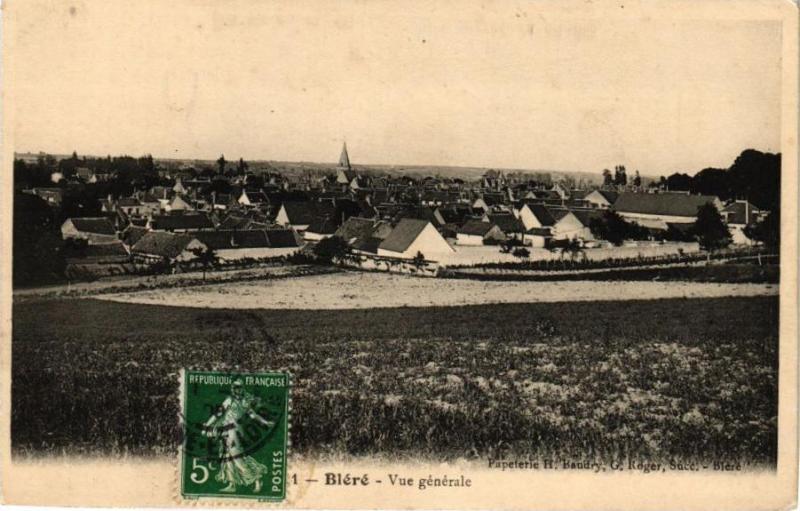 Carte postale ancienne Blere - Vue générale à Bléré