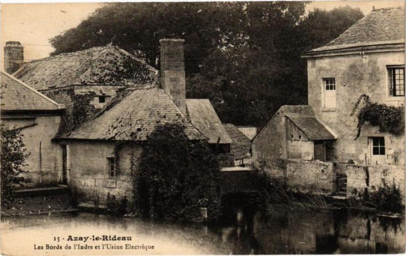 Carte postale ancienne Azay-le-Rideau - Les Bords de l'Indre et l'Usine Electrique à Azay-le-Rideau