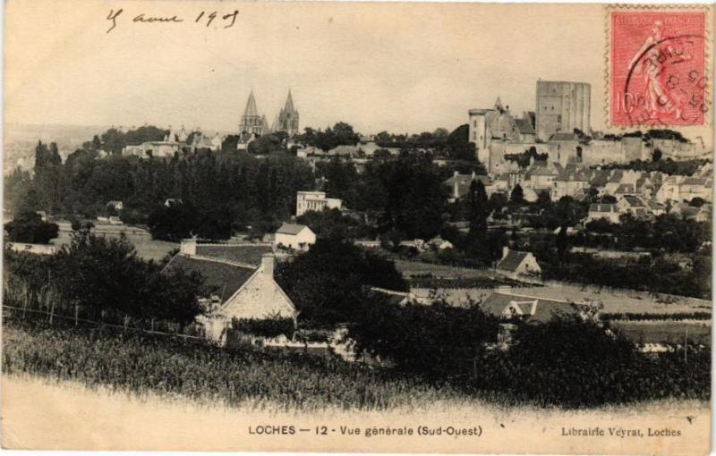 Carte postale ancienne Loches - Vue générale (Sud - Ouest) à Loches