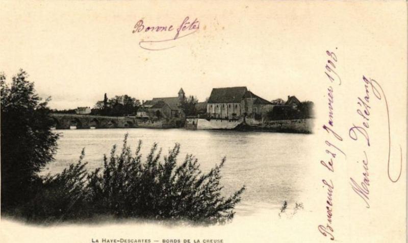 Carte postale ancienne La Haye - Descartes - Bords de la Cheuse à Descartes