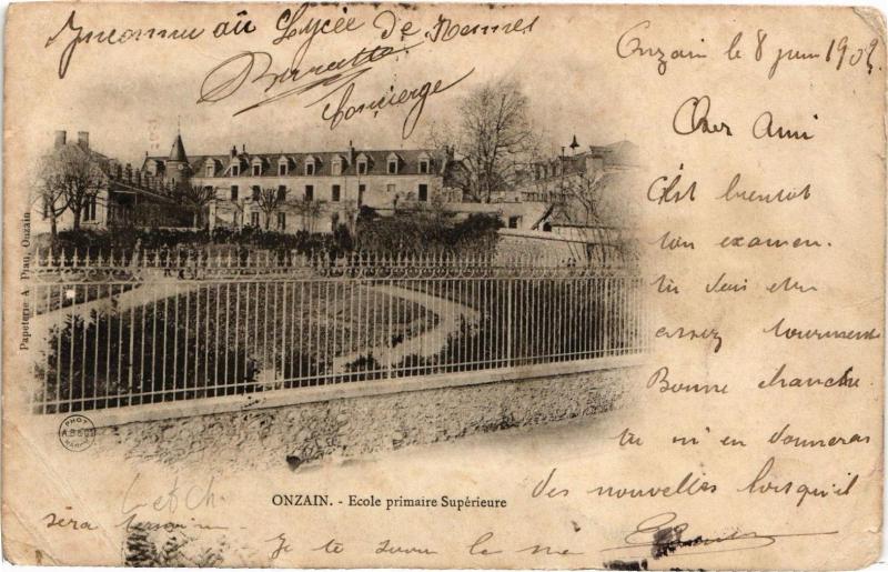 Carte postale ancienne Onzain - Ecole primaire Superieure