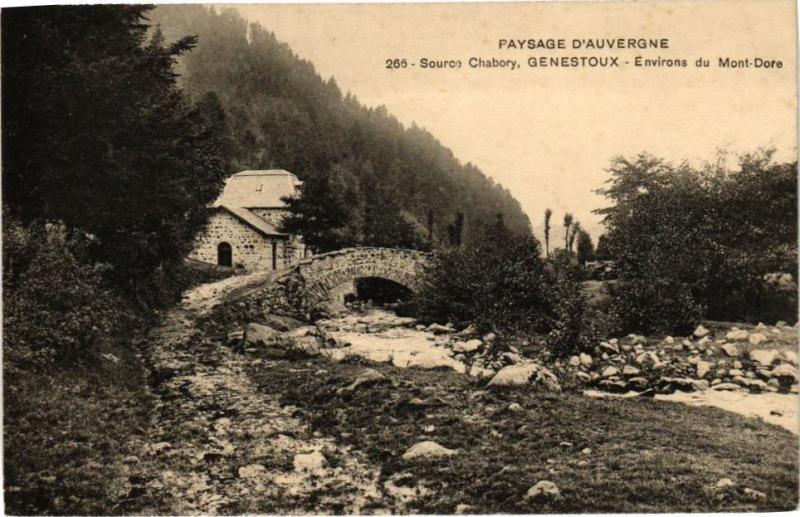 Carte postale ancienne Paysage d''Auvergne-Sources Chabory Genestoux-Env. du Mont-Dore à Mont-Dore