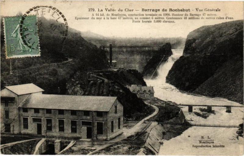 Carte postale ancienne La Vallée du Cher-Barrage de Rochebut-Vue générale