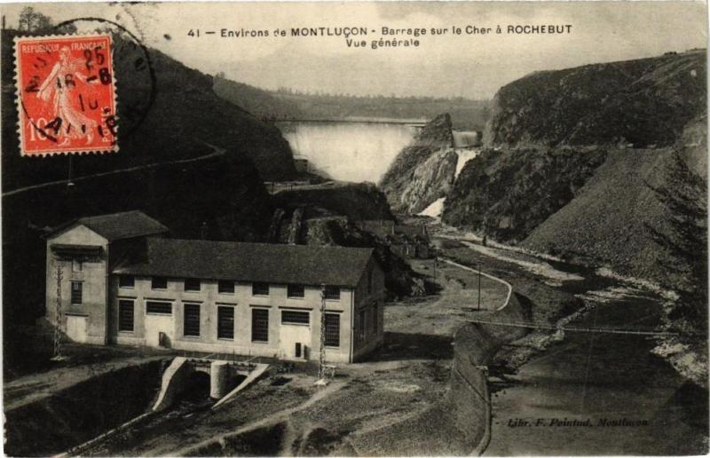 Carte postale ancienne Environs de Montlucon - Barrage sur le Cher a Rochebut - Vue...(225197)