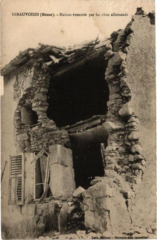 Carte postale ancienne Girauvoisin-Maison éventrée par les obus allemands à Girauvoisin