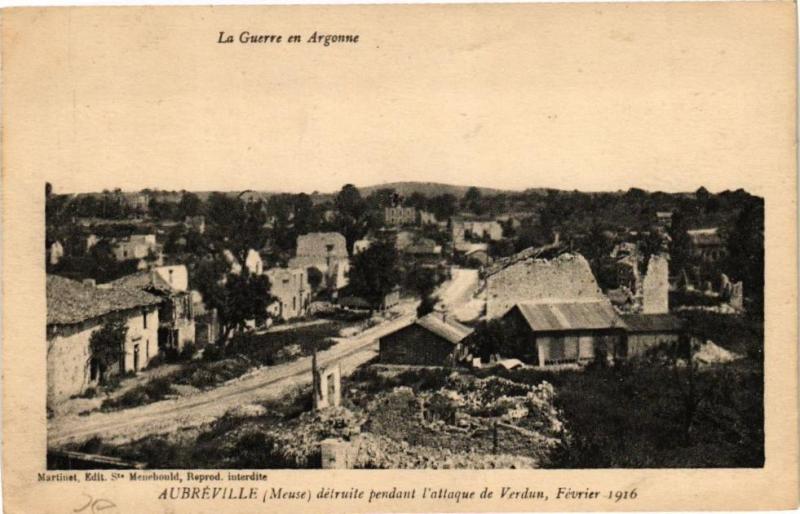 Carte postale ancienne Aubréville - détruite pendant l'attaque de Verbun à Aubréville