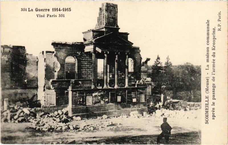 Carte postale ancienne Sommeille-La maison communale aprés le passage de l'armée