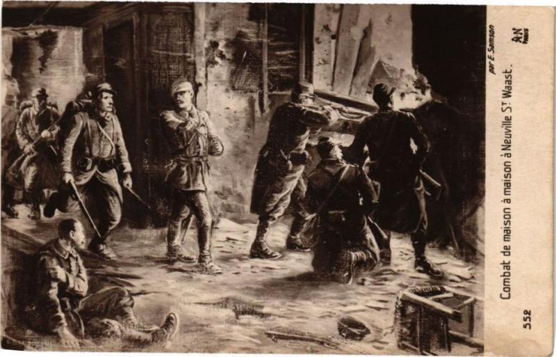 Carte postale ancienne Combat Maison a maison a Neuvelle Saint-Waast