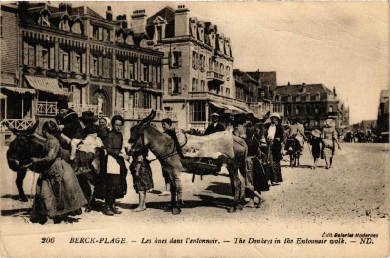 Carte postale ancienne Berck-Plage - Les anes dans l'entonnoir à Berck