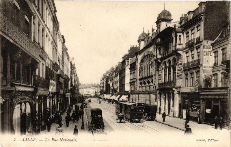 Carte postale ancienne Lille-La Rue Nationale à Lille