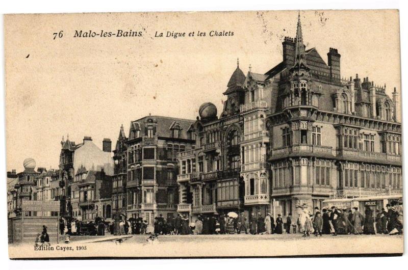 Carte postale ancienne Malo-les-Bains - La digue et les chalets