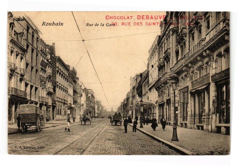 Carte postale ancienne Roubaix - Rue de la gare à Roubaix