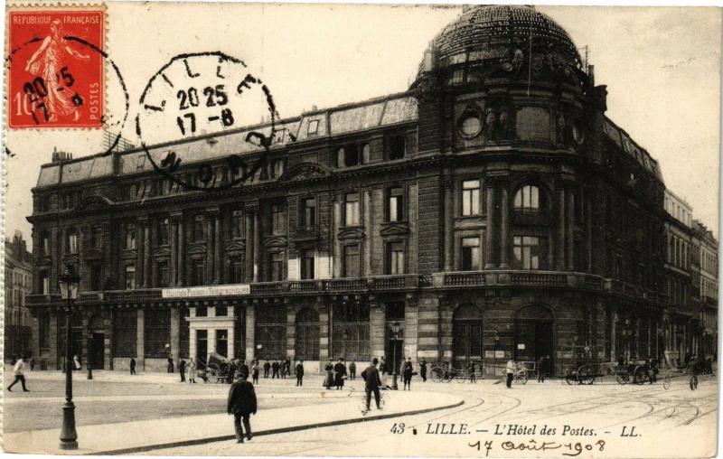 Carte postale ancienne Lille-L'Hotel des Postes à Lille