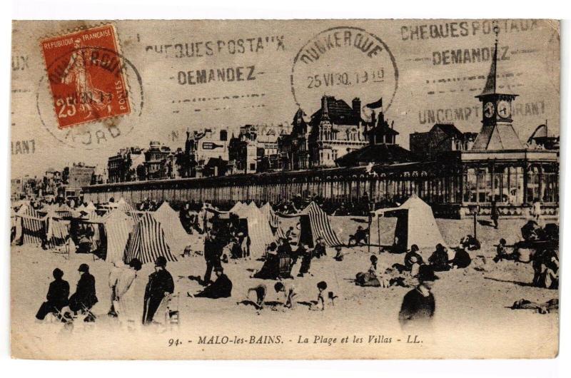 Carte postale ancienne Malo-les-Bains - La Plage et les villas