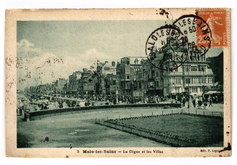Carte postale ancienne Malo-les-Bains - La Digue et les villas