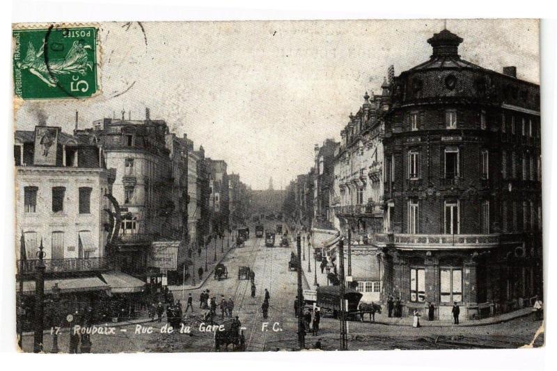Carte postale ancienne Roubaix - Rue de la gare à Roubaix