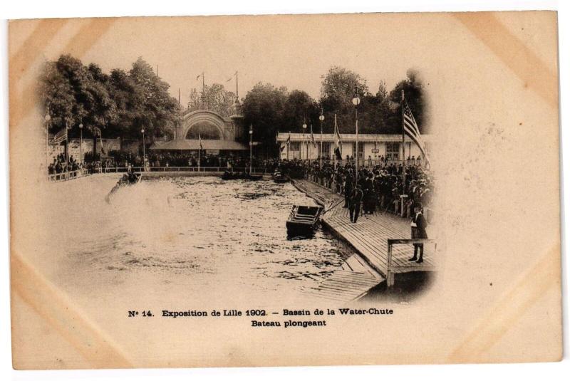 Carte postale ancienne Expo de Lille 1902 - Bassin de la Water de la Water-Chute à Lille